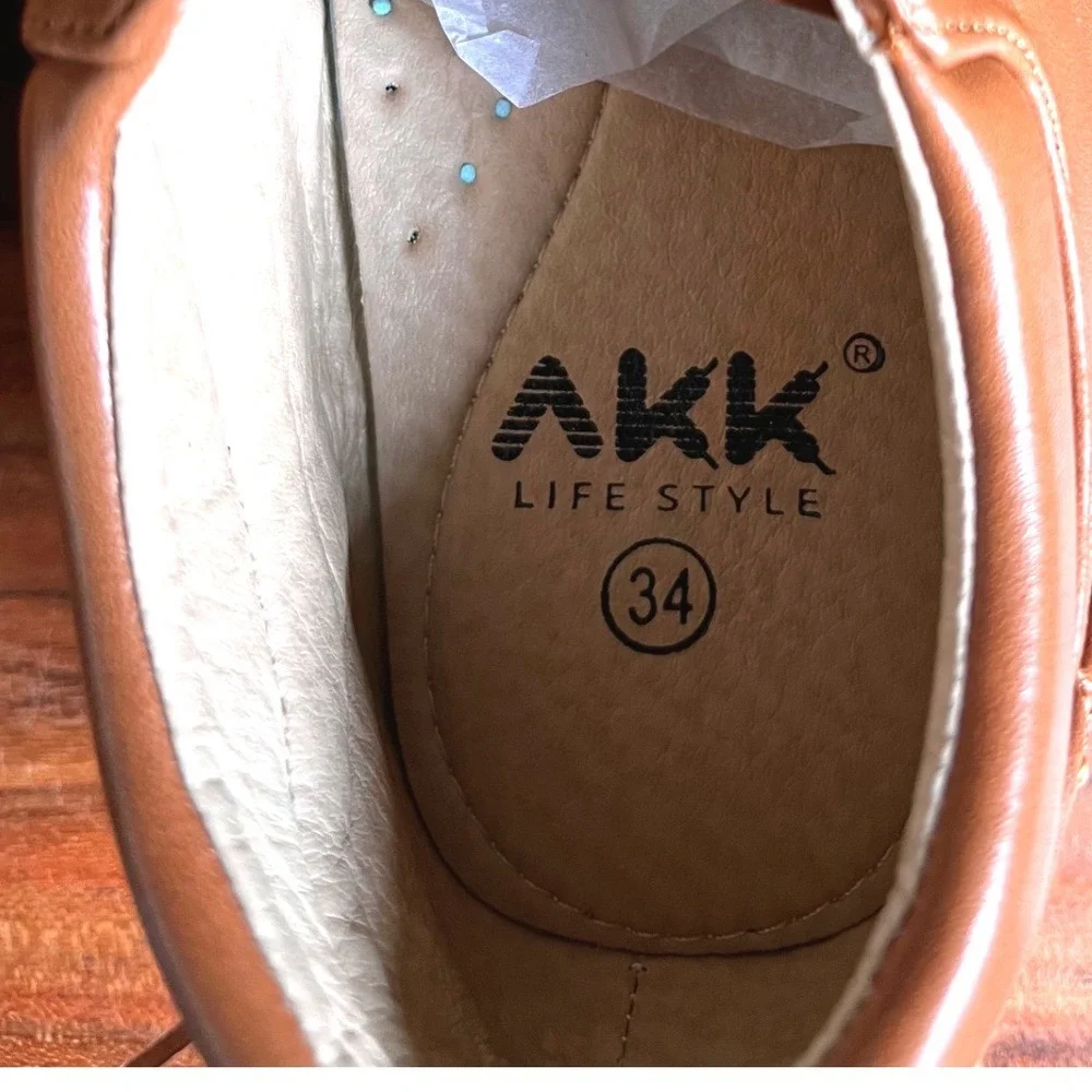 AKK Life‎ Style Boys Tan Brown Lace Up Oxford Dress Shoes Size 34 EU US 3